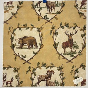 Ram Deer Bear Gold Cotton Fabric Memo Sample - Retired Thibaut Telluride - 25" Square
