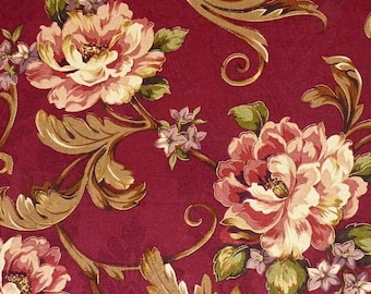 Mill Creek ROUGE Red Floral Cotton Home Decor Drapery Curtain Valance Upholstery Pillow Sewing Fabric - Sold by the Yard