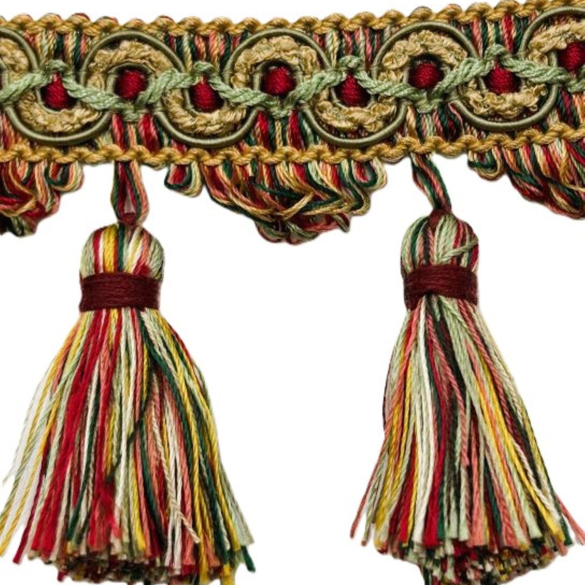 Tassel Fringe RED GREEN GOLD Trim Home Decor Pillow Drapery Ottoman Furniture Decorative - Sold by the Yard