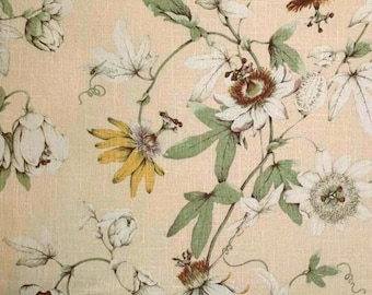 Pastel Floral Linen Drapery Curtain Pillow Upholstery Fabric: P Kaufmann Country Cottage Blush, By the Yard