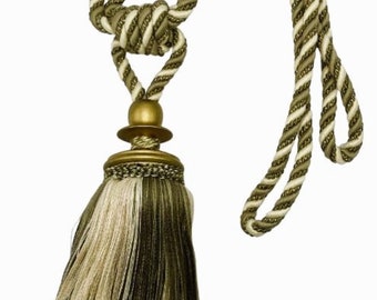 Decorative Drapery Curtain Tassel Tieback - Trimland 3314 ANTIQUE GOLD - 1512 GREEN - Sold by the Piece