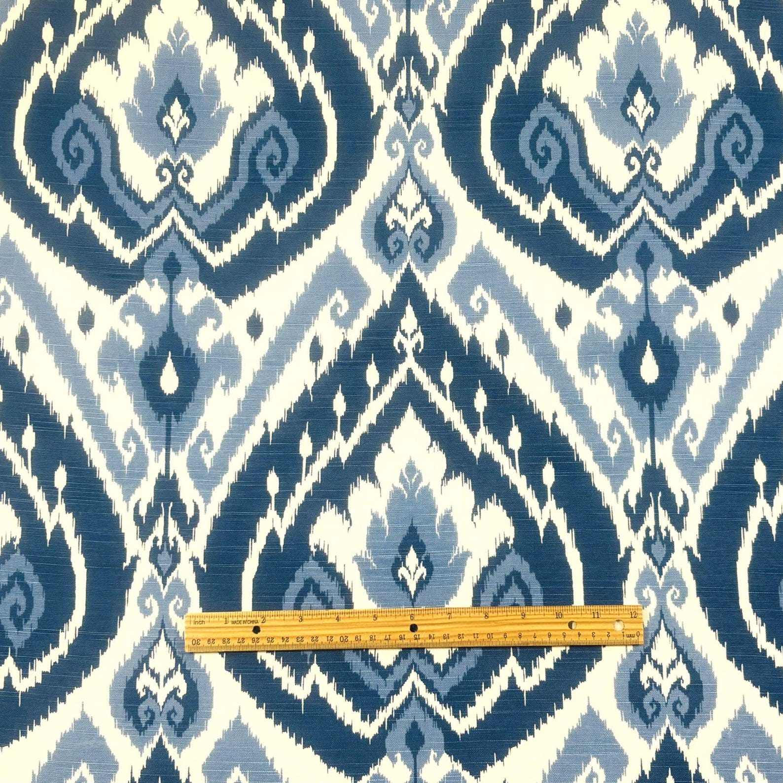 Blue Cotton Ikat Drapery Upholstery Pillow Fabric: Belle Maison Lima