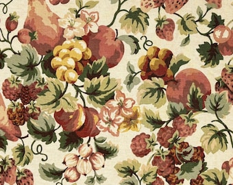Vintage Pink Floral Fruit Cotton Drapery Pillow Upholstery Fabric: Cyrus Clark Abundance Rose - By the Yard