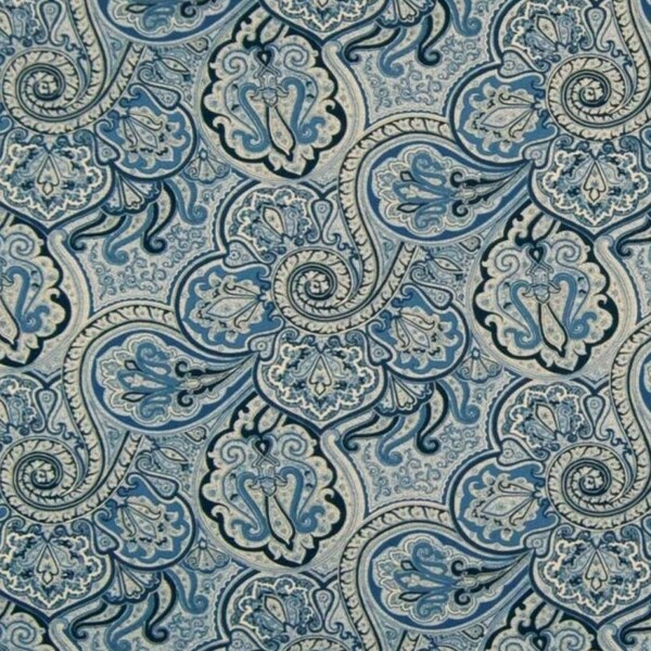 Waverly PADDOCK SHAWL Paisley PORCELAIN Blue Home Decor Pillow Window Valance Drapery Curtain Remnant Sewing Fabric - 35" Length x 54" Width