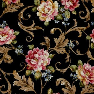Mill Creek EBONY Floral Home Decor Cotton Drapery Pillow Remnant Sewing Fabric - 1.375 Yard Piece