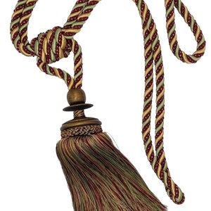 Decorative Drapery Curtain Single Tassel Tieback - Trimland 3382-10 RED GREEN GOLD - Sold by the piece