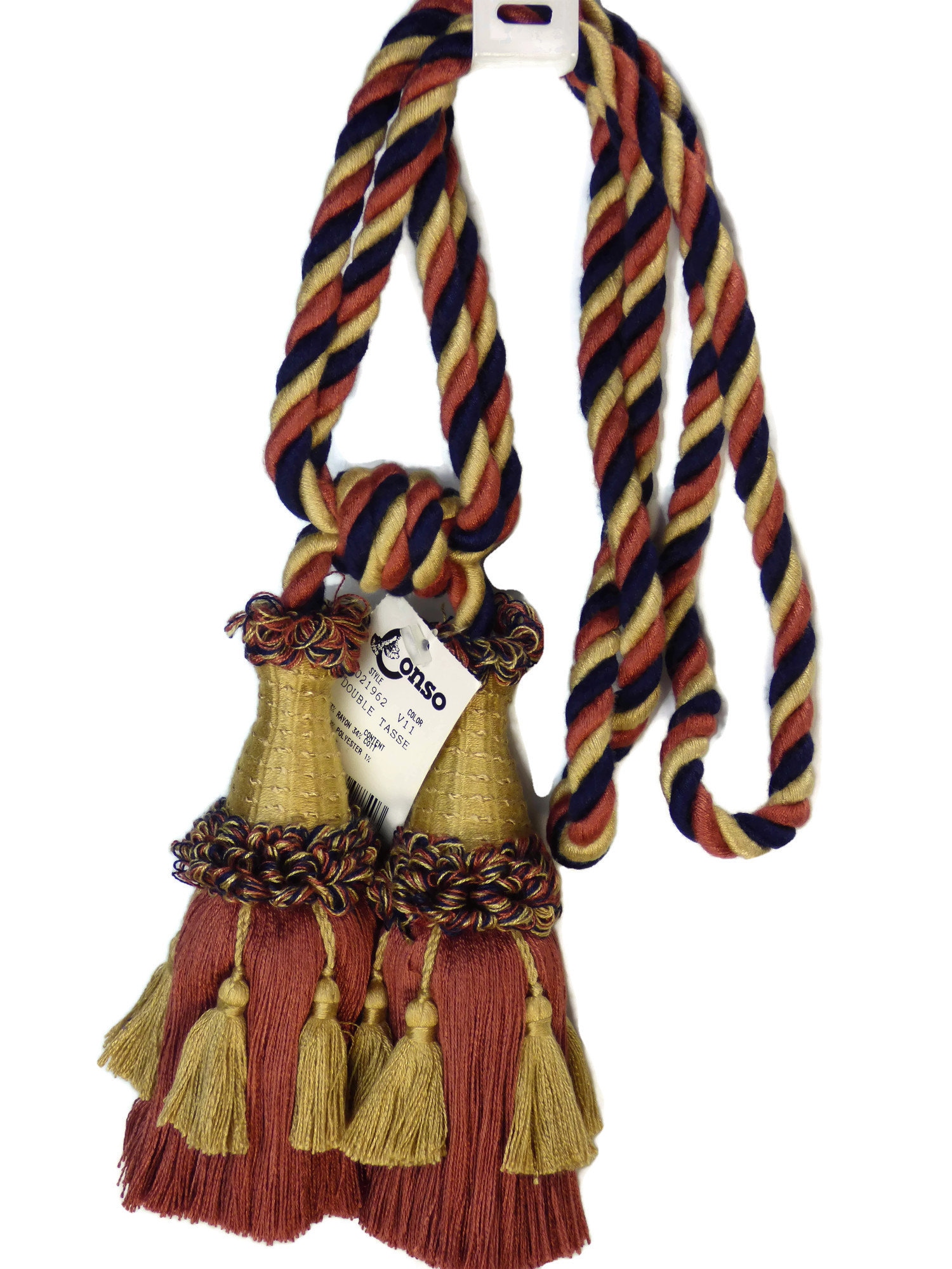 Decorative Drapery Curtain Tassel Tieback - Conso Trim 21962 V11 NAVY BLUE Dusty Rose - Sold  by the Piece