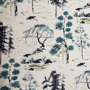 P Kaufmann WEST LAKE Chinoiserie Toile Home Decor Linen Drapery Pillow Remnant Sewing Fabric - 1.75 Yard Piece