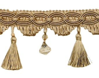 Tassel Bead Fringe CHAMPAGNE GOLD Trim Home Decor Pillow Drapery Ottoman Furniture Decorative - Sold by the Yard