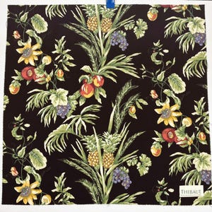 Black Tropical Floral Foliage Pineapple Cotton Memo Sample - Retired Thibaut Capri F98108 - 25" Square