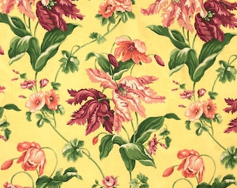 Cortina de algodón amarillo con diseño floral, tela para tapicería y almohada: Braemore Lemon (cortada a medida)