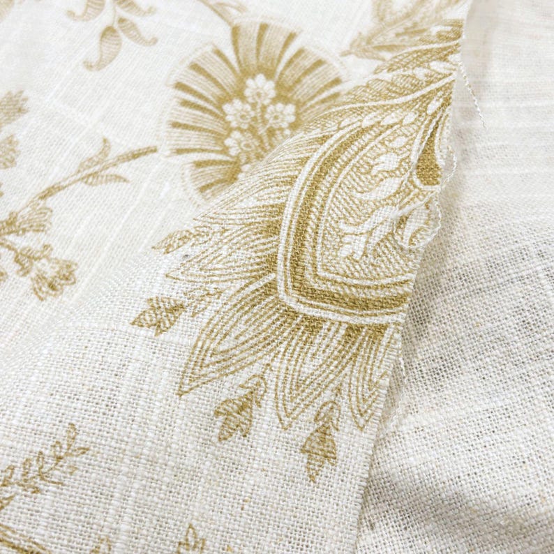 Brown Jacobean Floral Linen Drapery Curtain Pillow Fabric: Mill Creek ...