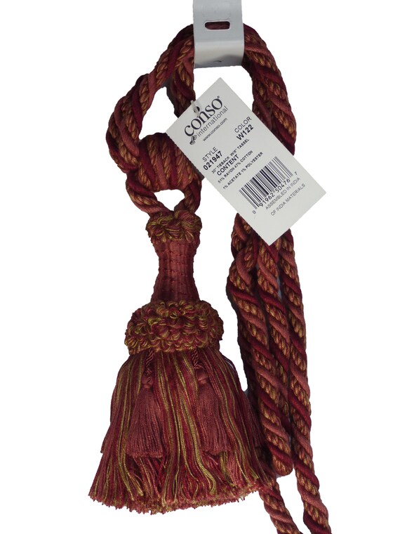 Attache Rideau Conso à Pompons – Couleur Wineberry/Purple, Pièce Neuve Pour Déco Fenêtre