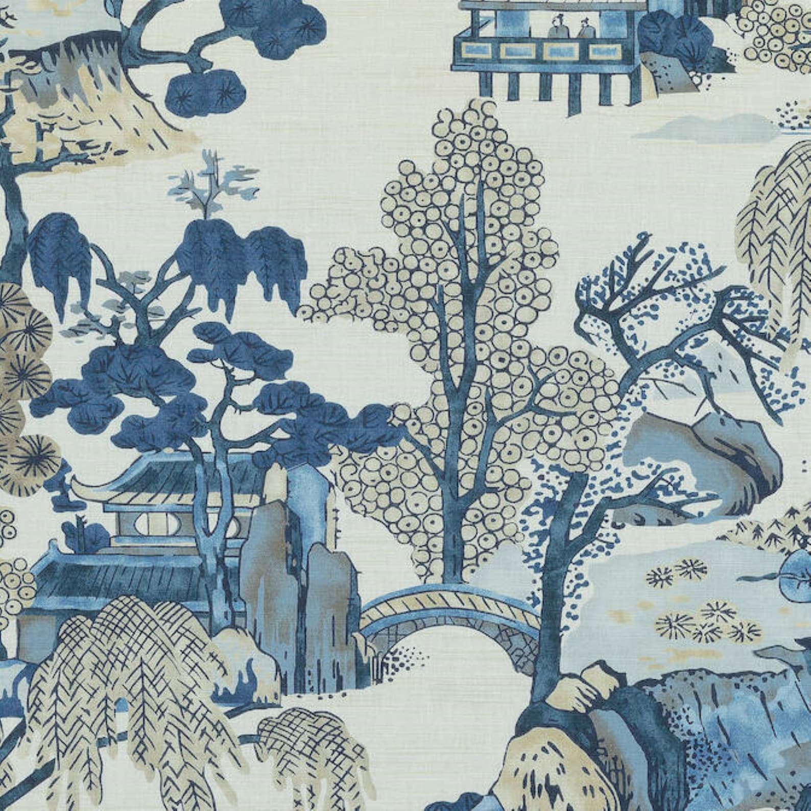 Thibaut ASIAN SCENIC Toile Drapery Pillow Upholstery Linen Fabric - 6 ...
