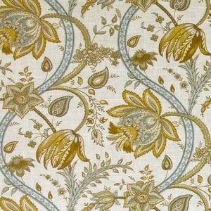 P Kaufmann BILTMORE INN Floral BLUESTONE Home Decor Linen Drapery Upholstery Pillow Sewing Fabric - Sold by the Yard