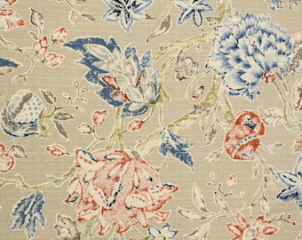 Jacobean Floral Cotton Drapery Curtain Pillow Upholstery Fabric: P Kaufmann Romolo Biscuit, By the Yard