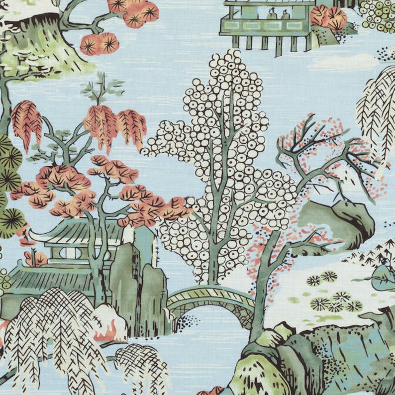 Thibaut ASIAN SCENIC Toile Drapery Pillow Upholstery Linen Fabric - 6 ...