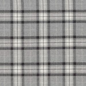 Peut inclure: Un tissu à carreaux gris et blanc avec une texture subtile. Le tissu a un motif tissé avec des rayures alternées de gris et de blanc.