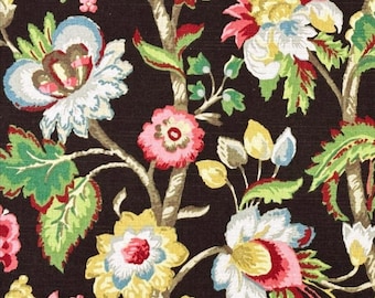 Tela de algodón marrón con estampado floral para cortinas y tapicería de cojines: Roth Elizabeth Walnut - cortada a medida