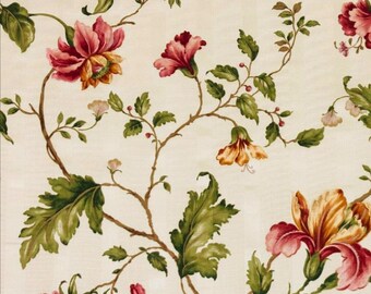 Vintage Pink Floral Cotton Drapery Curtain Pillow Fabric: Mill Creek Bone - By the Yard