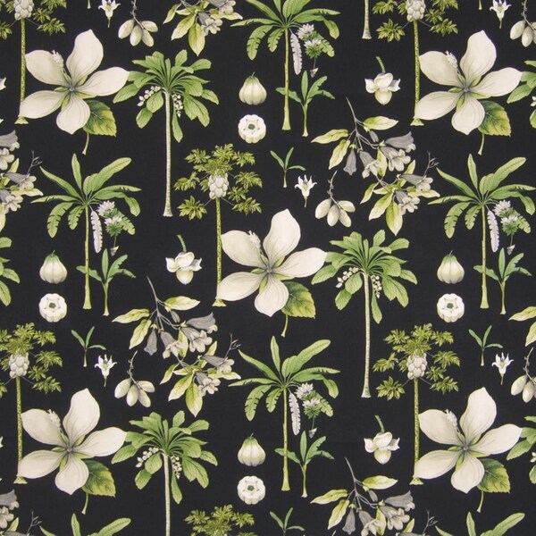 Williamsbury CATESBY PALMS Tropical Floral EBONY Black Home Decor Drapery Curtain Upholstery Pillow Remnant Sewing Fabric - Sold by the Yard