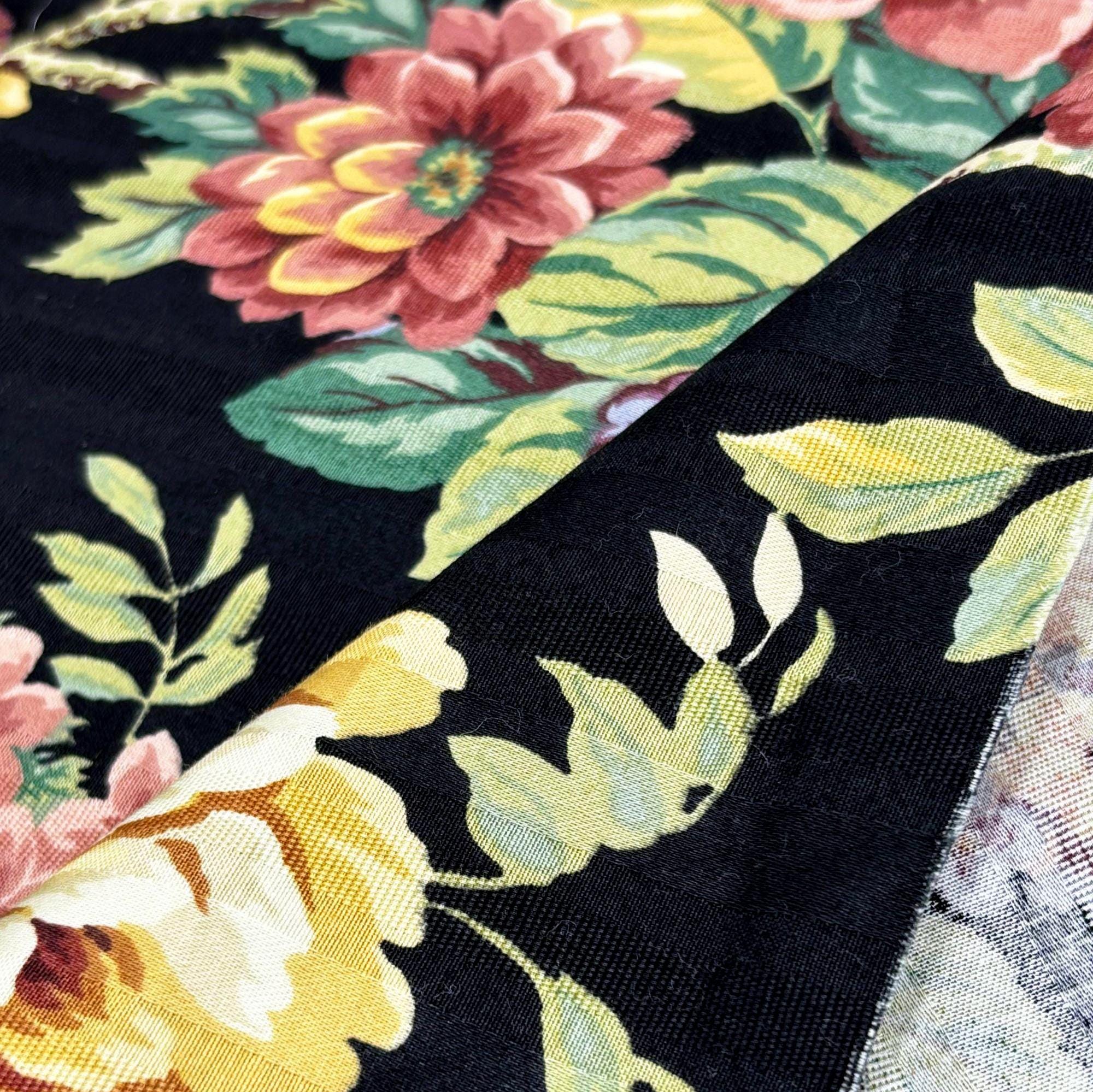 Vintage Black Floral Cotton Drapery Curtain Pillow Fabric: Mill Creek ...