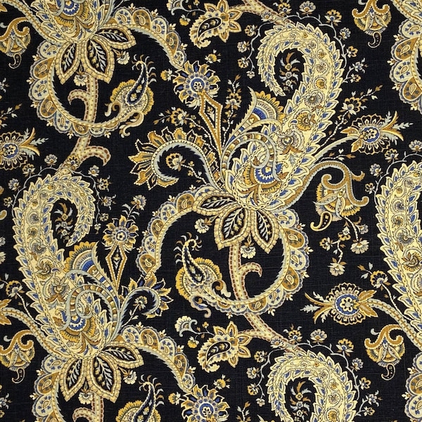 Mill Creek Raymond Waites CHAKRA Paisley TWILIGHT BLACK Linen Drapery Curtain Upholstery Pillow Remnant Sewing Fabric - Sold by the Yard