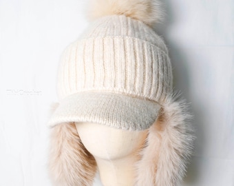 Earflap Balaclava Trapper Hat for Women, Alpaca Wool Bonnet, Winter Warm Gift for Her