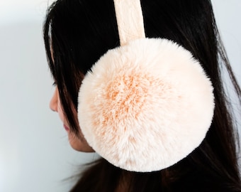 Super Fluffy Cozy Fur Earmuffs, Cream Beige Plush Ear Warmers, Chic Winter fashion, Stylish Faux Fur Ear Covers, Winter Accessories Headgear