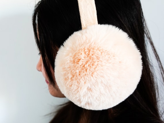 Super Fluffy Cozy Fur Earmuffs, Cream Beige Plush Ear  display picture 1