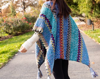 Bohemian Long Shawl, Winter Blanket Wrap, Warm Cozy Wrap with Tassel, Winter Gift for Her Mom Stylish Pashmina Crochet