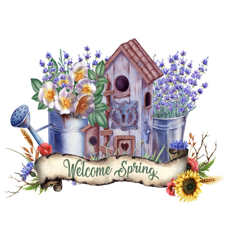 Wreath Sign Welcome Signs Birdhouse Sign Welcome Spring Birdhouse Sign Craft Embellishments Spring Flowers Wreath Sign