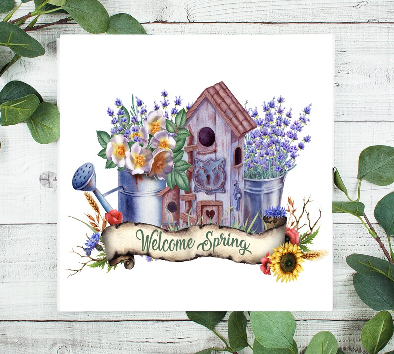 Wreath Sign Welcome Signs Birdhouse Sign Welcome Spring Birdhouse Sign Craft Embellishments Spring Flowers Wreath Sign