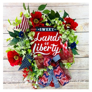 Patriotic Front Door Wreath, Sweet Land of Liberty Wreath, Summer Decor