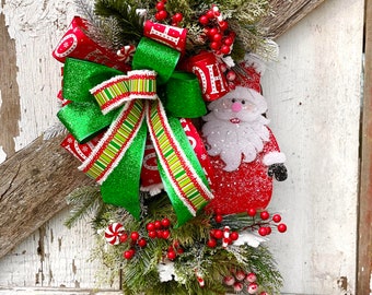 Christmas front door wreath, Santa Christmas Wreath, Front Porch Wreath, Christmas Decorations