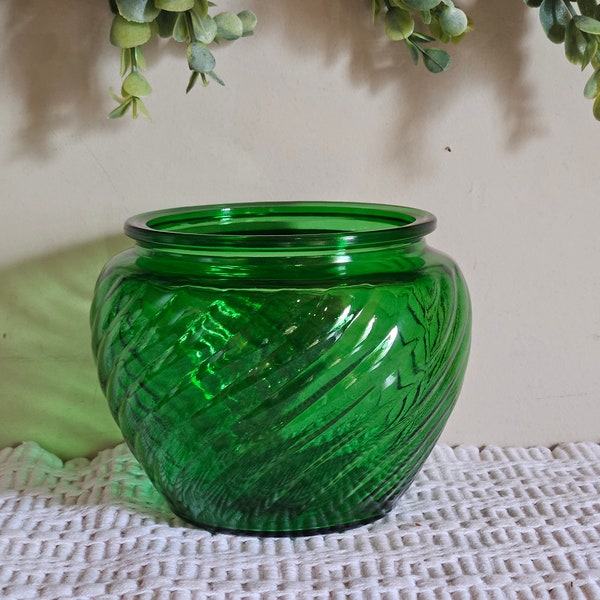 Vintage Green Glass E.O. Brody Vase Planter Swirl Pattern