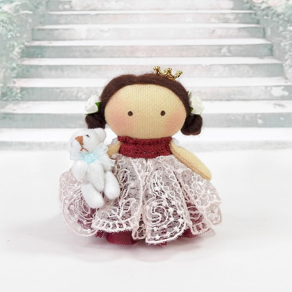 Princess doll Little doll Moppet Pocket doll Pretty doll White teddy bear Happy doll Toy dollhouse Keepsake Mothers day Holiday gift K11