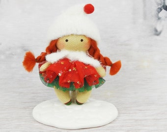 Christmas doll Redhead doll Merry Christmas Pocket doll Small doll Ginger doll Tiny doll Red haired doll Small toy Travel dolls K78