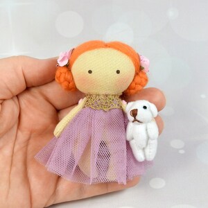 Little doll Red haired doll Dollhouse Handmade gift Fabric Mini toy Rag doll Handmade cloth doll Miniature doll Moppet Collectible doll K2