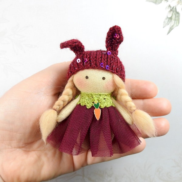 Magic doll Bunny doll Moppet Easter doll Little doll Rag doll Cute dolls Pretty doll Blonde doll Spring doll Carrot Burgundy Pompons