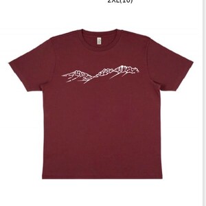 The Roaches, cotton  unisex t-shirt. Peak District. Burgundy and Denim Blue on line. Other colours and Larger sizes in the Gallery Leek
