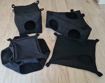 BLACK SET, hammocks for rats, rat cage accessories, toys, 4 piece set for rats, ferrets, squirrels, cube, honeycomb, corner hut