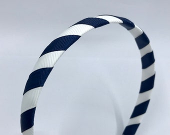 Navy Blue and White 1.5cm striped Hairband