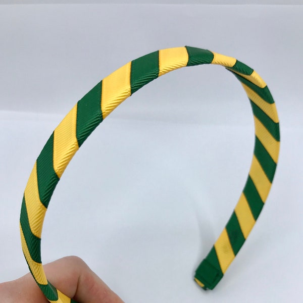 Forest Green and Yellow Gold 1.8cm striped Hairband