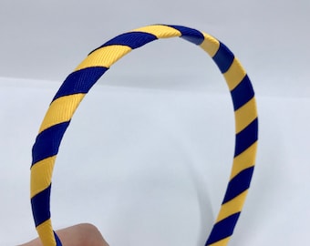 School Cobalt Blue and Yellow Gold 1.5cm striped Hairband