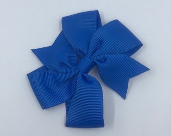 Small Royal Blue Pinwheel (Coat tail) 3 inch Bow on clip
