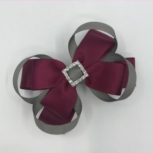 Wine Double Layer Bow with Grey Loops on Clip