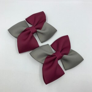 Wine and Grey Square Double with Bows on Clips (pair)