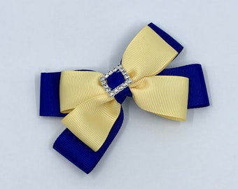 Cobalt Blue and Pale Yellow (Chamois) Double Layer Bow on Clip