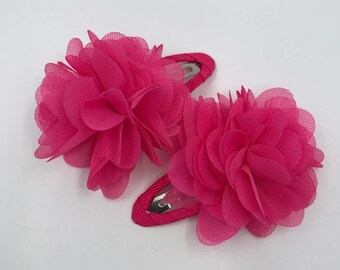 Baby Hot Pink Chiffon Flower Baby Bows on Covered Sleepie Hair Clips